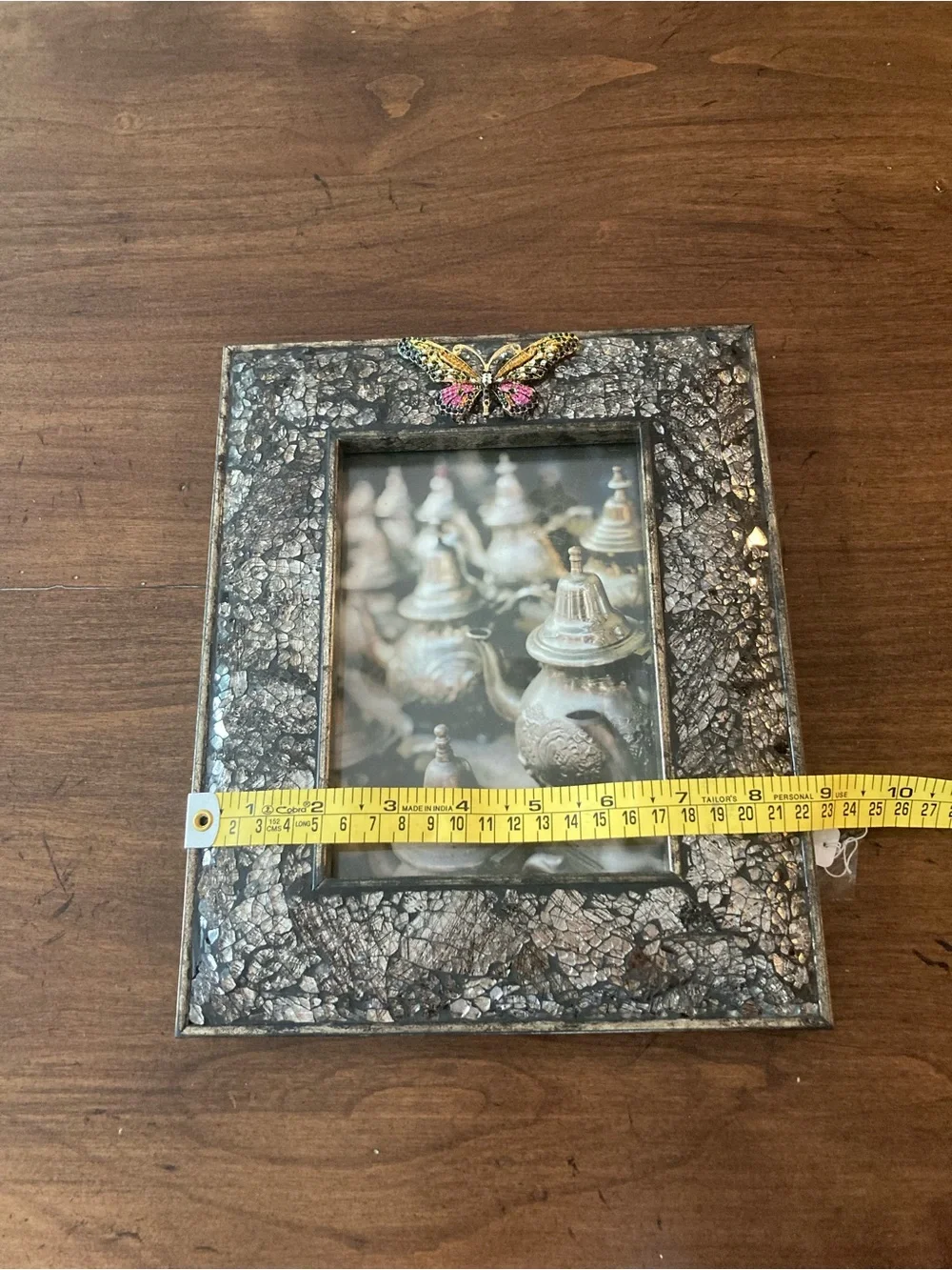 Silver Mosaic Picture Frame with Decorative Butterfly Accent 5x7